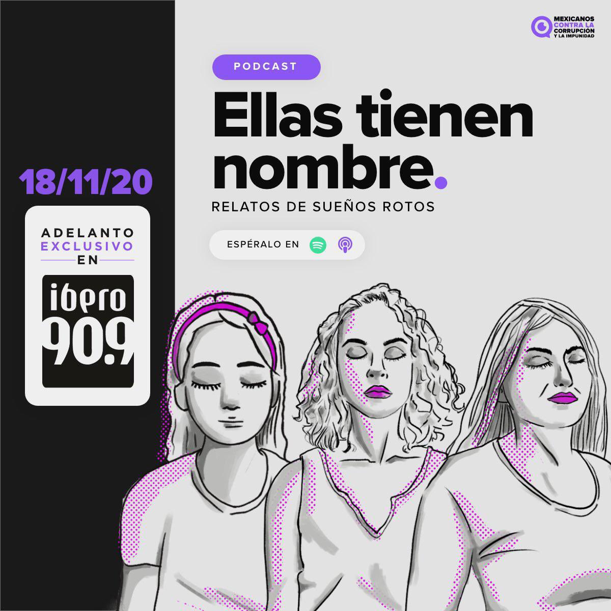 Mañana a las 21:00hrs (cdmx) estrenamos “Ellas tienen nombre”, miniserie escrita por <a href="/solmendezroy/">Sol Mendez Roy</a> , sobre feminicidios en  <a href="/RadioIbero/">Radio Ibero</a> y estará disponible también en Spotify, Amazon Music, Apple Podcast y Ivoox. 
<a href="/MXvsCORRUPCION/">Mexicanos Contra la Corrupción</a> <a href="/danischmidtof/">danielaschmidtof</a> <a href="/KarinaGidi/">Karina Gidi</a> <a href="/TamaraVallarta/">Tamara Vallarta</a>