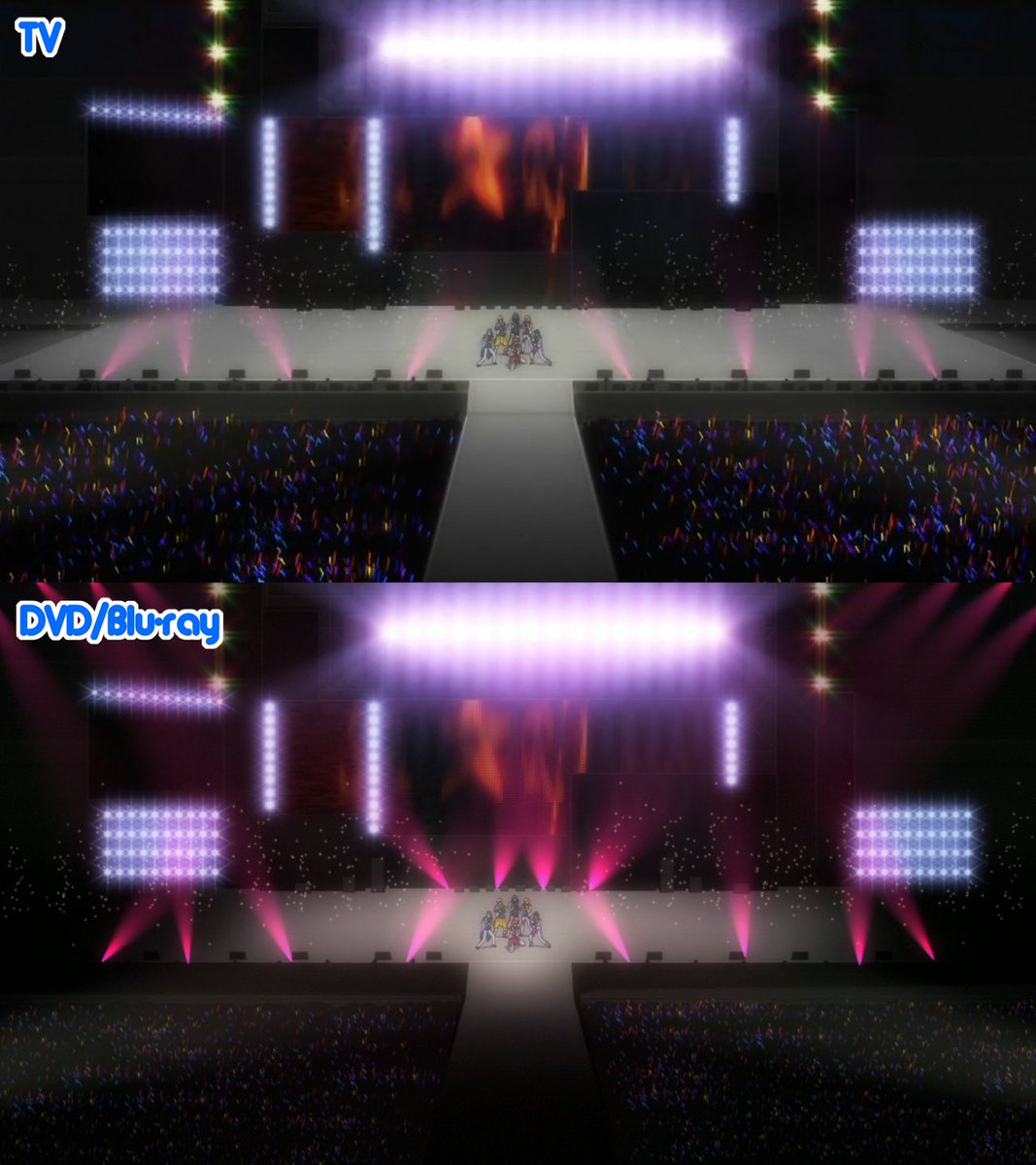 (2/6) The strobe lights are changed, along with the glow sticks and some lights are turned on in the DVD/Blu-ray version (Note: I didn't screencap all of the glow stick changes since that would make too long. Just go in assuming that every shot involving them were changed XD.)