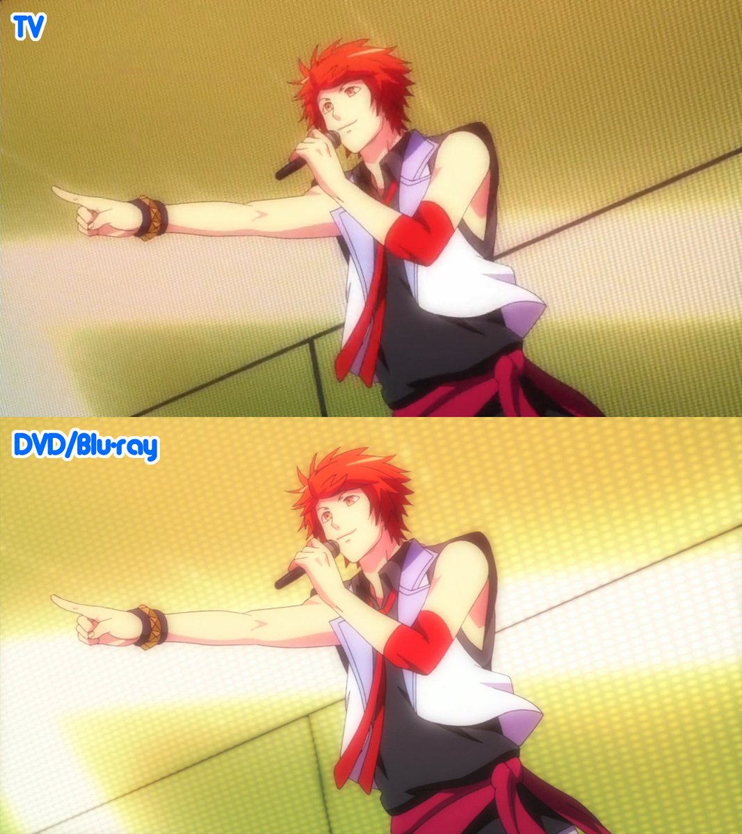(5/6) More glow stick changes (1st pic), the screen pixel shape behind Otoya is changed (2nd pic), there were some touch-ups in Otoya, Tokiya and Masato's scene (3rd pic) and there were some lighting effect fixes (last pic).