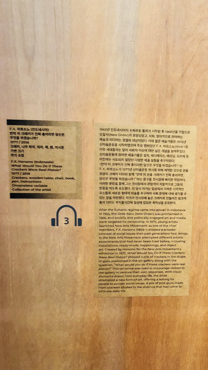 FX Harsono (Indonesia), What Would You Do If These Crackers Were Real Pistols, 1977/2018. Seen at the MMCA Gwacheon.