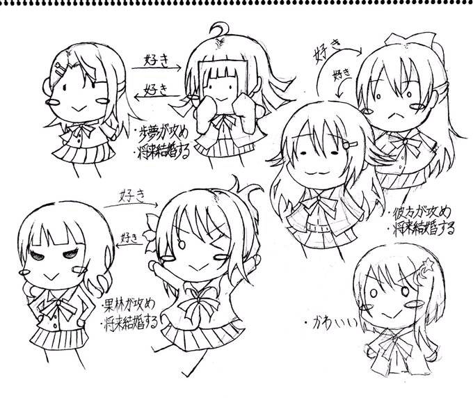 #皆さん線画と塗った後をみせてください
よく分かる虹ヶ咲個人的相関図、線のままの方がよかったかもと思うことはよくある 