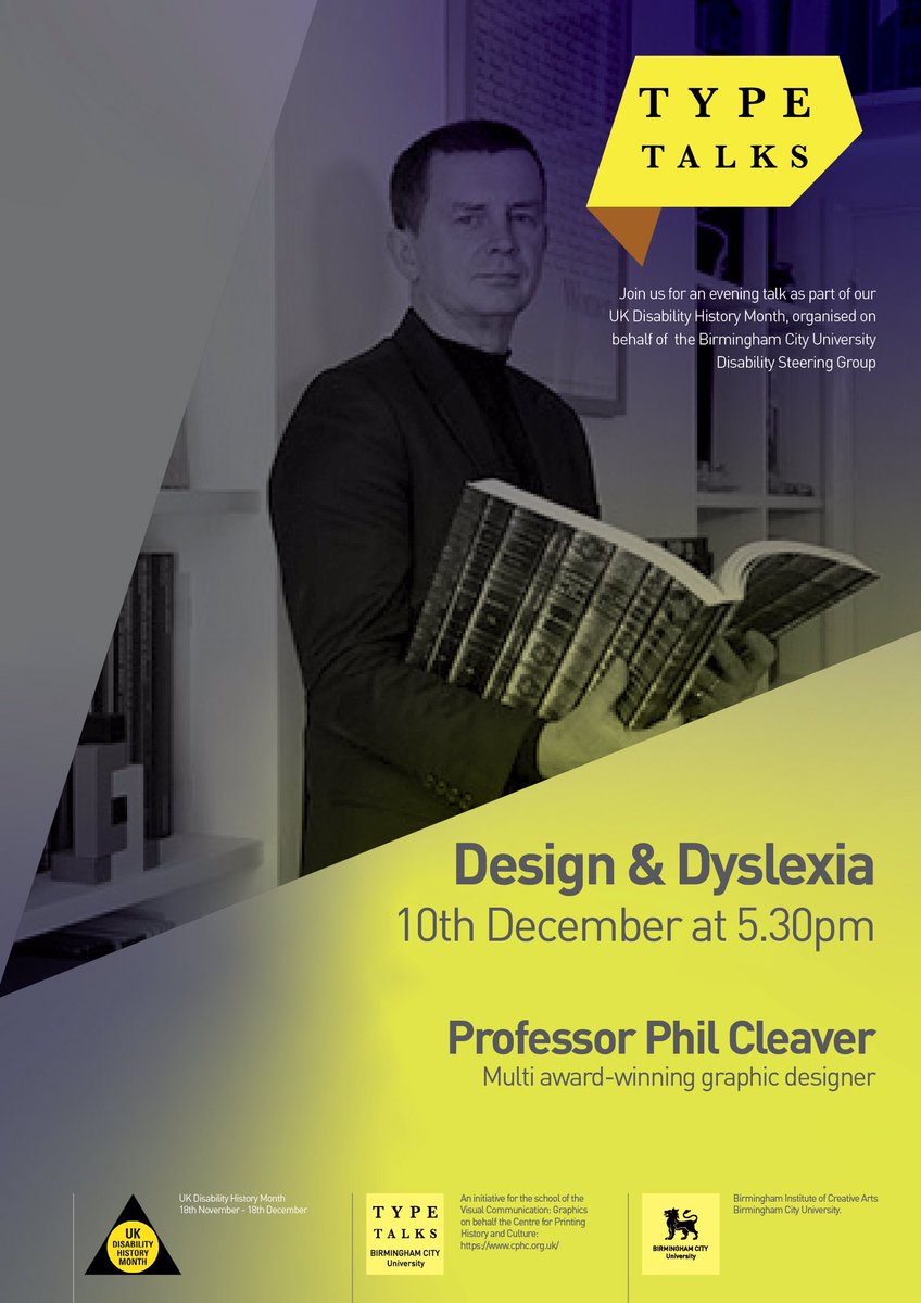 bcutypetalks's tweet photo. Next up as part of our series of talks shinning a spotlight on disability history month we have @philcleaver speaking about design and dyslexia. Tickets can be booked here: https://t.co/4znz17HImI https://t.co/IopQF2xs5S