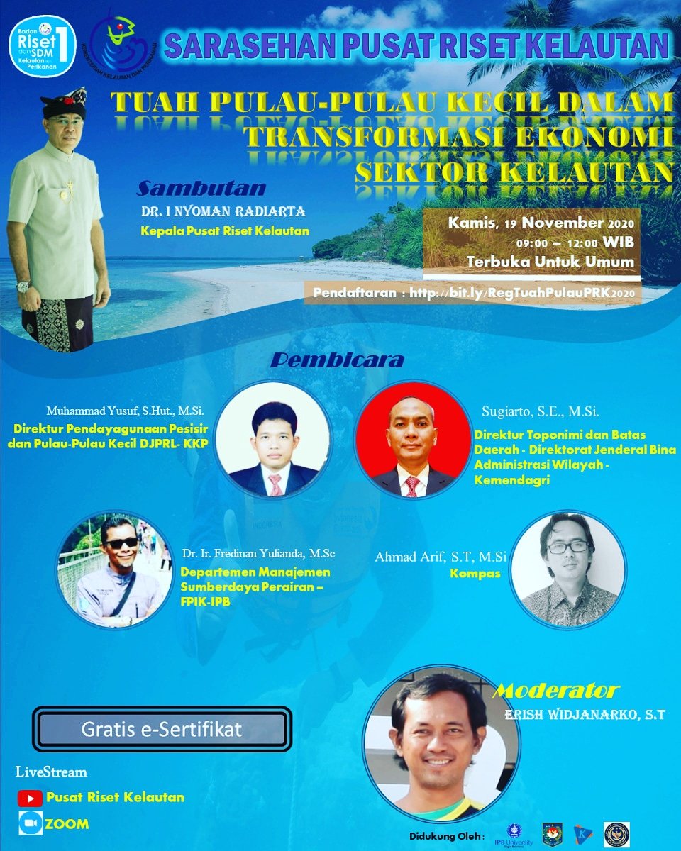 nikenfg's tweet photo. SEMINAR ONLINE
Tuah Pulau-Pulau Kecil dalam Transformasi Ekonomi Sektor Kelautan

Kamis, 19 November 2020
Pukul 09.00 WIB

Daftar Seminar Online:
https://t.co/WnjohNW0Iq

https://t.co/OqrXlkPW6e
Youtube: Pusat Riset Kelautan https://t.co/PeUnJ4nP18