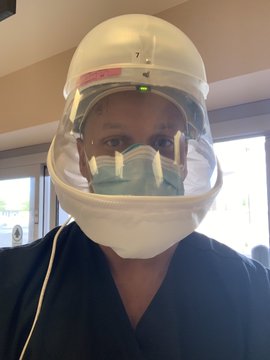 This is a Powered Air Purifying Respirator (PAPR). It costs 1,500 but protects against COVID. I used it the first time today for an intubation and it was a godsend! No fogging like goggles under high pressure situations. Thankful our ER made this investment to protect us! 6/8