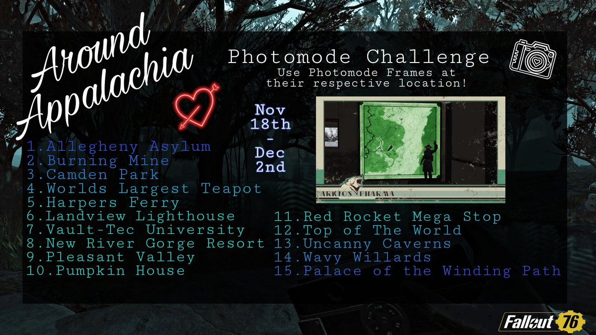 Miss Atomic New Community Photomode Challenge Starting Tomorrow Take Photos At The Location Each Day As You Travel Around Appalachia And Use Those Photomode Frames Feel Free To Join Miss Atomic New Community Photomode Challenge Starting Tomorrow Take Photos At The Location Each Day As You Travel Around Appalachia And Use Those Photomode Frames Feel Free To Join