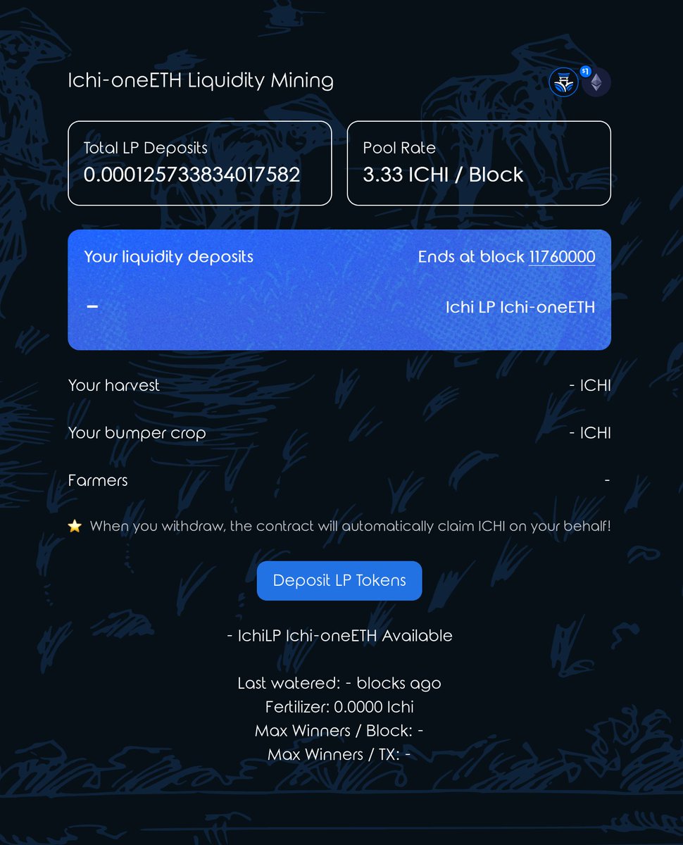 ichifoundation's tweet photo. The Third https://t.co/rpRBfyHNHq Pool is now live! Deposit into the $ichi:#oneETH pool, farm with your #LP token, and earn #Ichi ! You will notice Pool Rates are now 3.33 ICHI for each pool. Happy farming! https://t.co/USvjc8ttKO