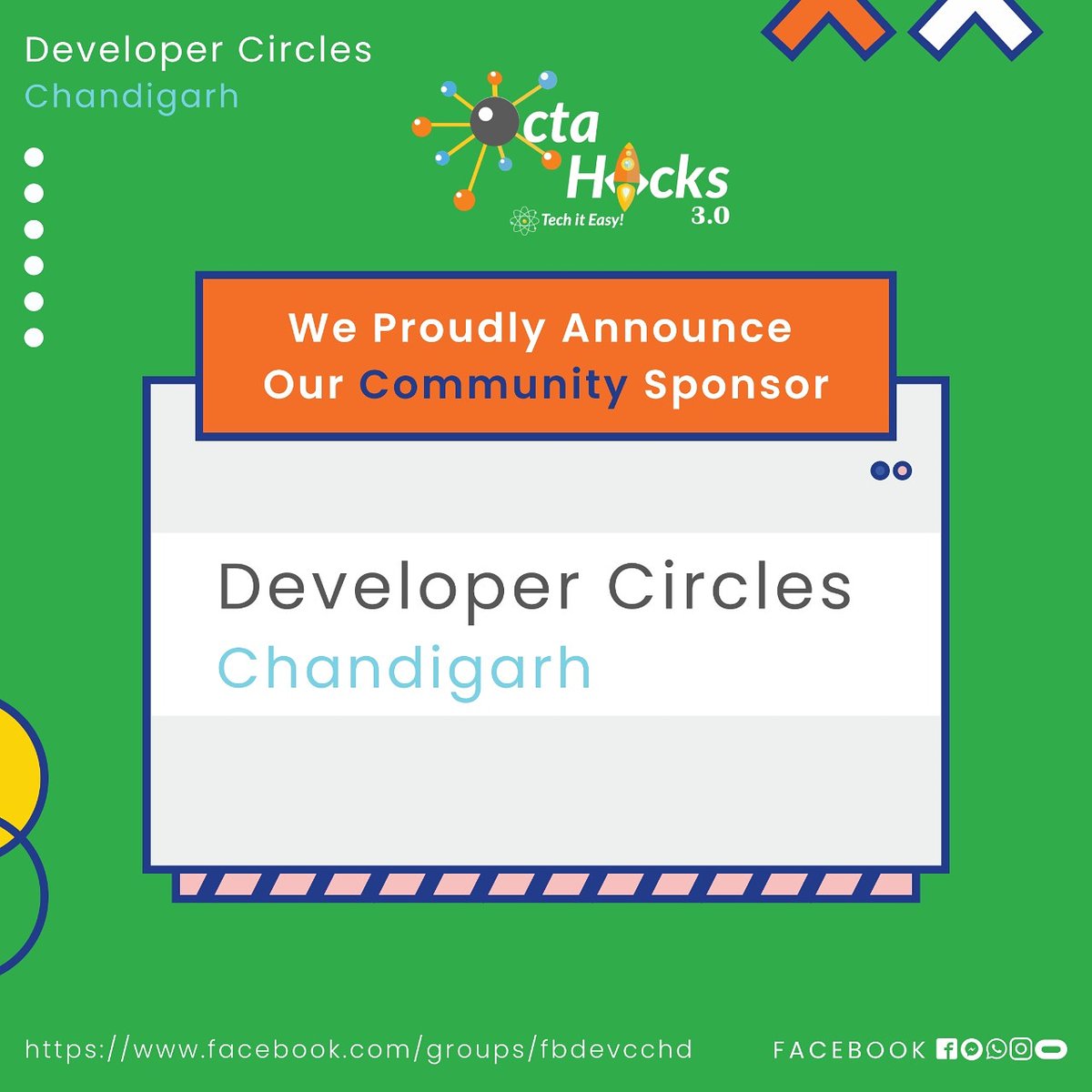 We are happy to announce Developer Circles - Chandigarh from Facebook is official Community Partner at OctaHacks 3.0.

OctaHacks is the annual flagship event of DSC, Chitkara University.

To know more and register visit - octahacks.tech
Last date to register -18 Nov 2020