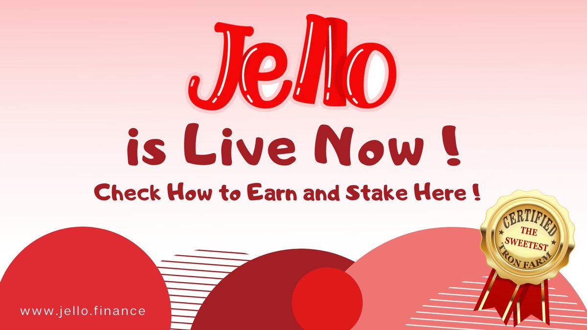 Jello_001's tweet photo. JELLO is Live !!
PreSale is Open So get your JELLO Now !
After its STAKE and EARN 6% Up Daily ROI

https://t.co/9tkjctEG7j

#JELLO #JELLOFARM #DEFI #TRONFARM #YieldFarm #ROI #JustSwap #TRON #TRONNetwork https://t.co/iAJIw6aIbE