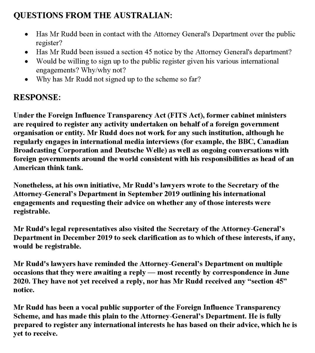 MrKRudd's tweet photo. Another volume in Murdoch’s campaign of personal smears & intimidation campaign over our push for #MurdochRoyalCommission. This time, they’re suggesting I might be an agent of foreign influence! It’s clear to all that #MurdochsPetitionPanic is heading into overdrive. https://t.co/lQxfg8rZWr