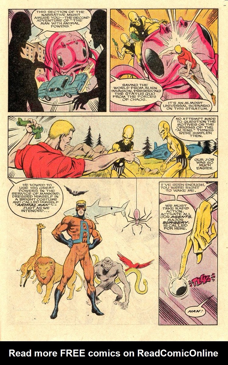 Grant also starts also doing something that at the time was kind of wicked, ACKNOWLEDGE Crisis on infinite earths rebooting things. In the Secret Origin's issue we see events happen in two different ways as the yellow aliens try to figure it out.