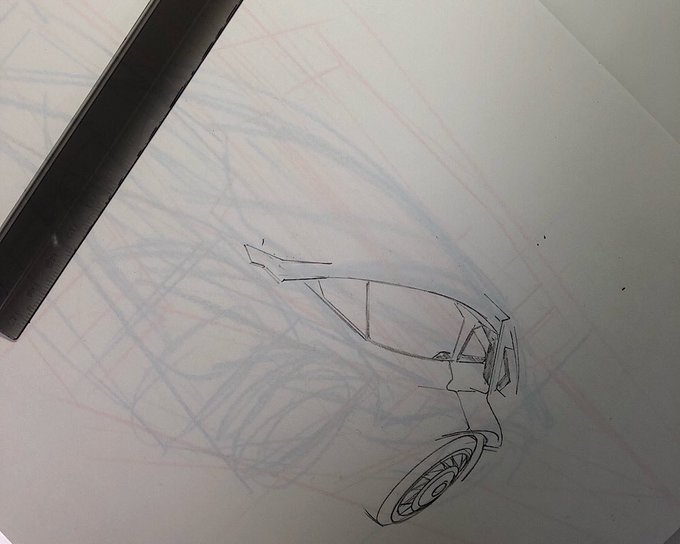 手癖で車 後輪から描き始めて左前ライトまで〜 