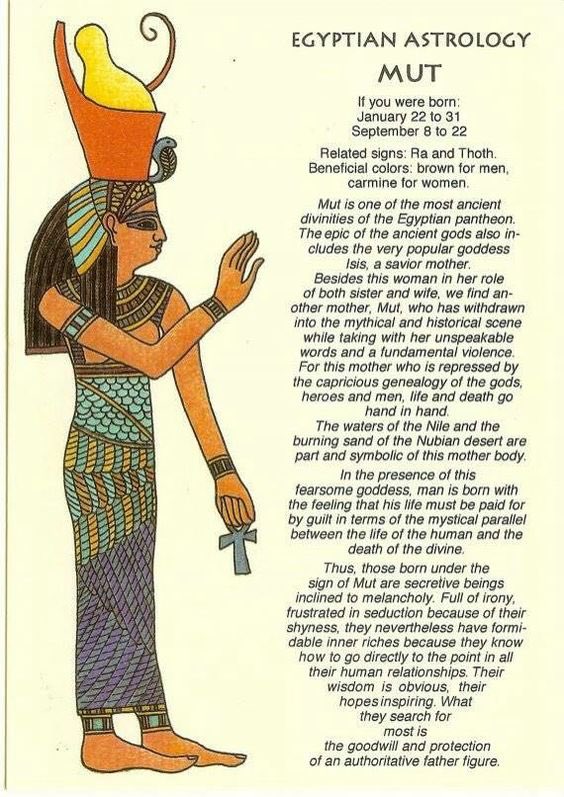 What’s your Egyptian Zodiac Sign?Mut:1/22-319/8-22Geb:2/12-298/20-31