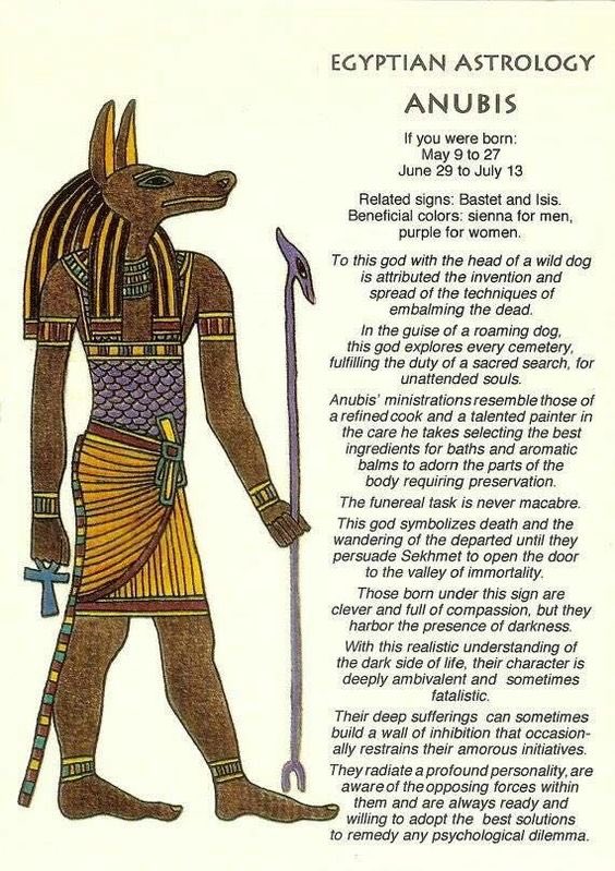 What’s your Egyptian Zodiac Sign?Anubis:5/9-276/29-7/13Seth:5/28-6/189/28-10/2