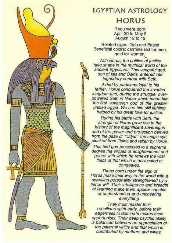 What’s your Egyptian Zodiac Sign?Thoth:4/1-1911/8-17Horus:4/20-5/88/12-19