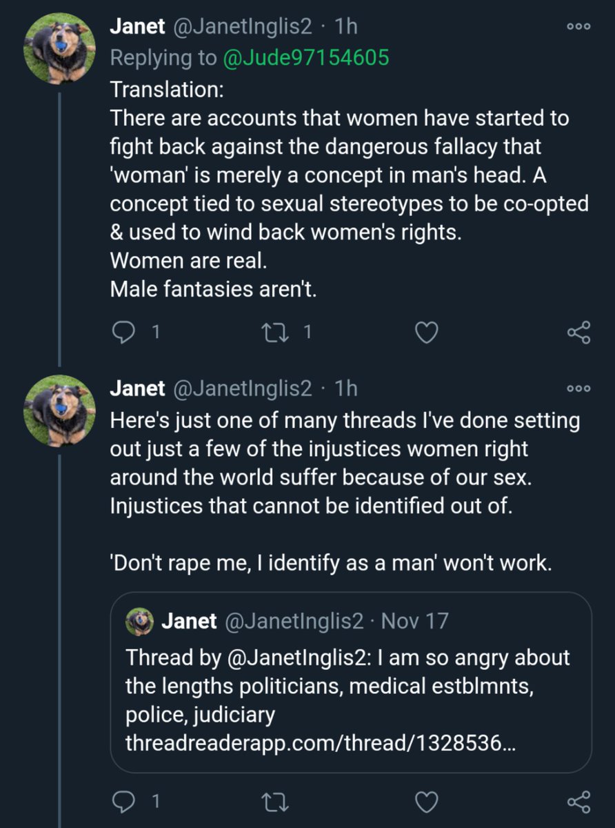 Since all my tweeting work on behalf of  #TransAwarenessWeek , I've been getting lots (lots) of notifications from cranky trans males. So I've decided to start a tweet chain of my responses to their very cranky tweets. I'll pin it to my profile for your ease of reference.1/?