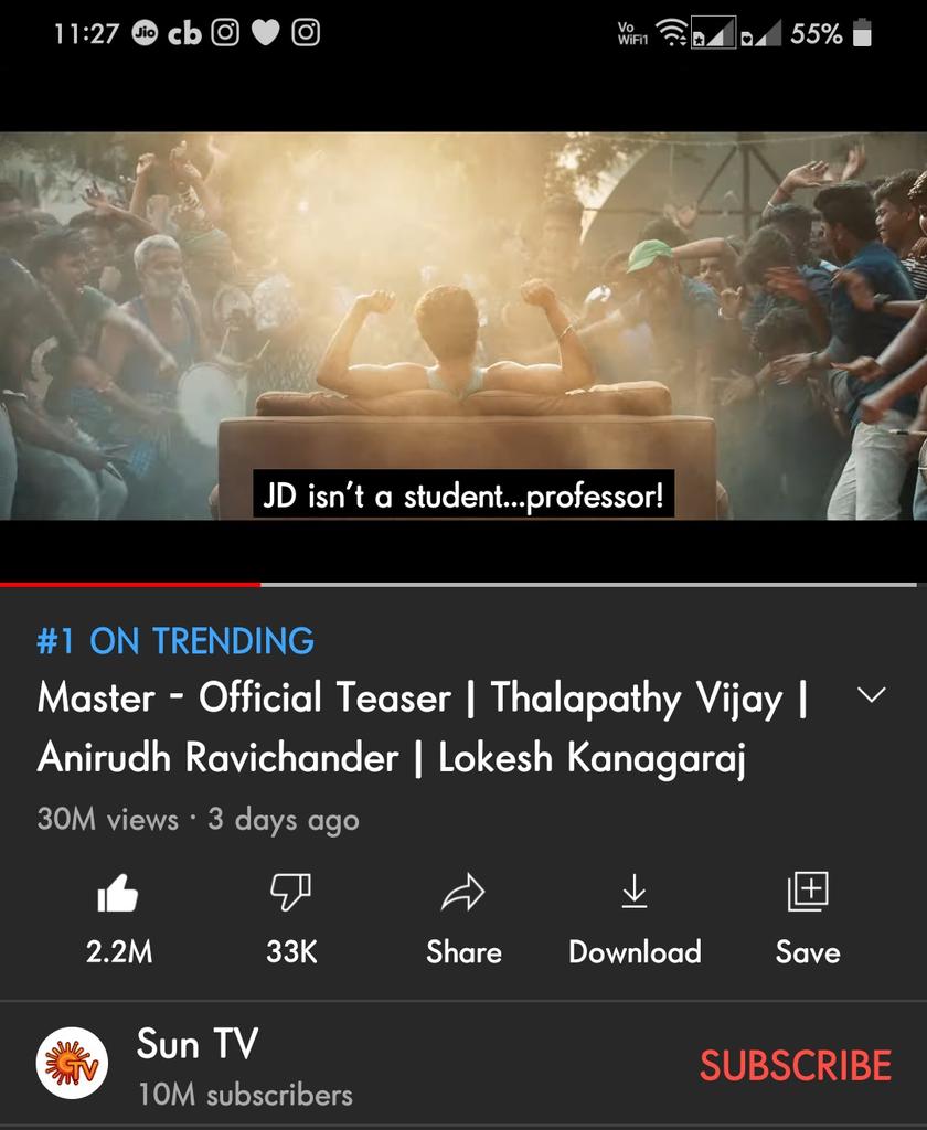 VijayismTelugu's tweet photo. More Than 50 Hours, Still The #MasterTeaser Trending On Top In AP/TS !
30Million Views & 260K+ Comments
Incredible Stuff From @Dir_Lokesh
@SunTV Hits 10Million Subscribers In Youtube !
#MasterTeaserRage
#MasterTeaserHits30MViews
#Master https://t.co/F5i7zRI1Oz