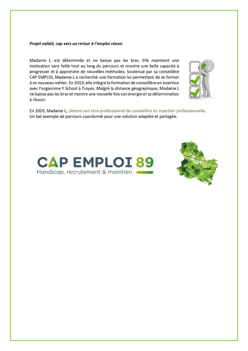 2e jour de la #SEEPH 2020 !
Nous poursuivons la présentation de parcours de réussite.  Aujourd'hui le 2️⃣ eme parcours réussi 💪 #capemploi #Yonne, acteur engagé en faveur de l’#emploi et du #maintien en emploi des personnes en situation de #handicap.