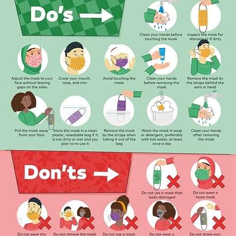 G_raceyMiss's tweet photo. Do and don'ts of wearing a fabric mask ensure to follow them to prevent spread of corona
#angamizacoronamachakos
#EUCovid19ResponseKE
#AmrefKe
#YedNetworkKe https://t.co/zMvlthUsEo