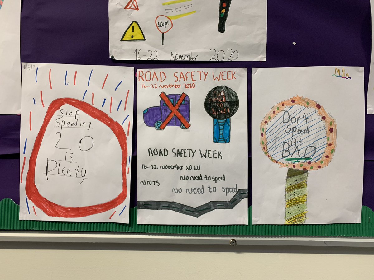 MauchlineC's tweet photo. We are celebrating Road Safety Week here at Mauchline Primary and ECC. Check out some of the road signs pupils designed to encourage safer speeds in Mauchline Community. #NoNeedToSpeed #RoadSafetyWeek2020 https://t.co/twdxHXWbDO