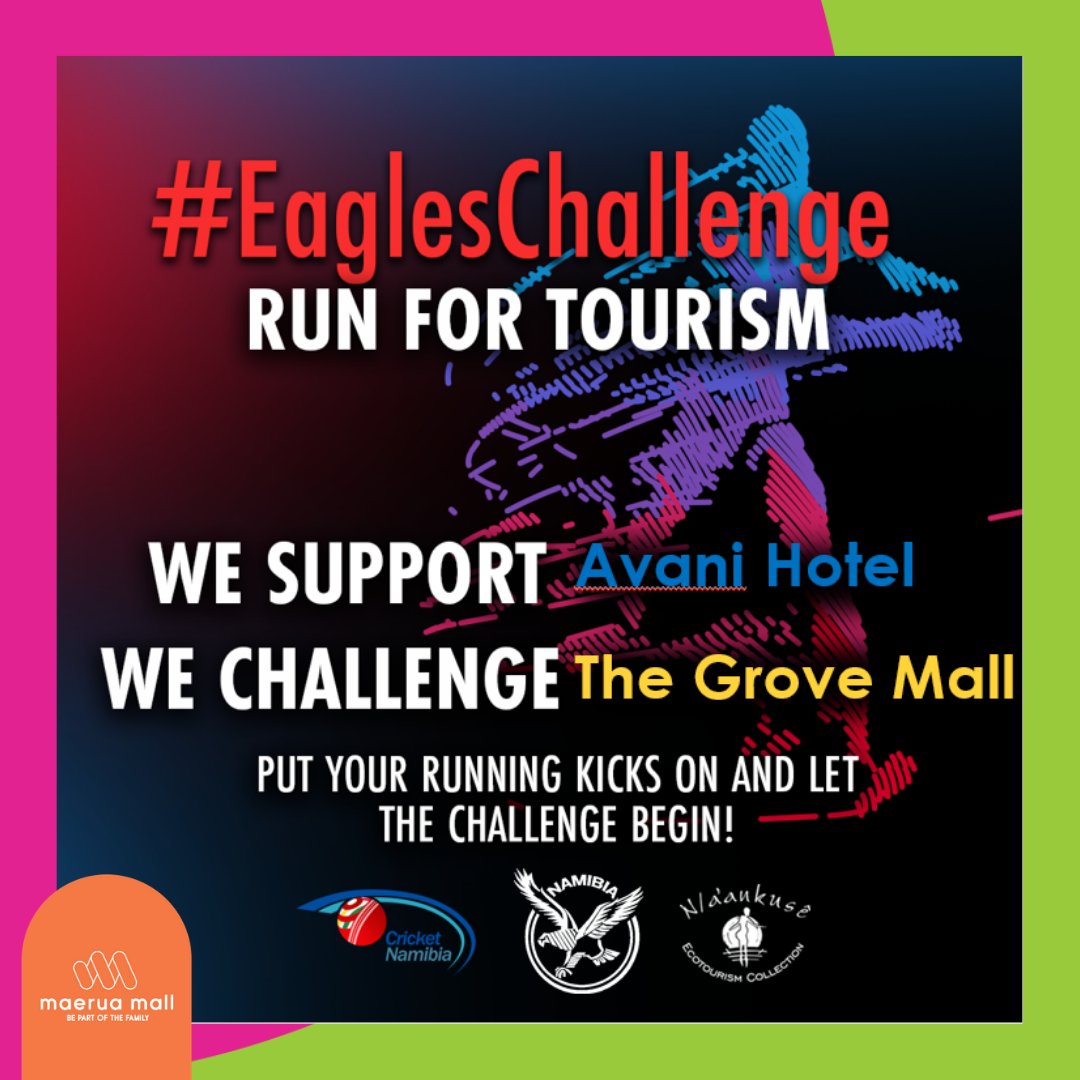 maerua_mall's tweet photo. Maerua Mall/ Oryx Properties Limited took on the Cricket Namibia Run for Tourism #EaglesChallenge. We forward our challenge Grove Mall to join in on the run for tourism.
#EaglesChallenge #MaeruaMall #RunForTourism #GroveMall https://t.co/8XvnaMb4y9