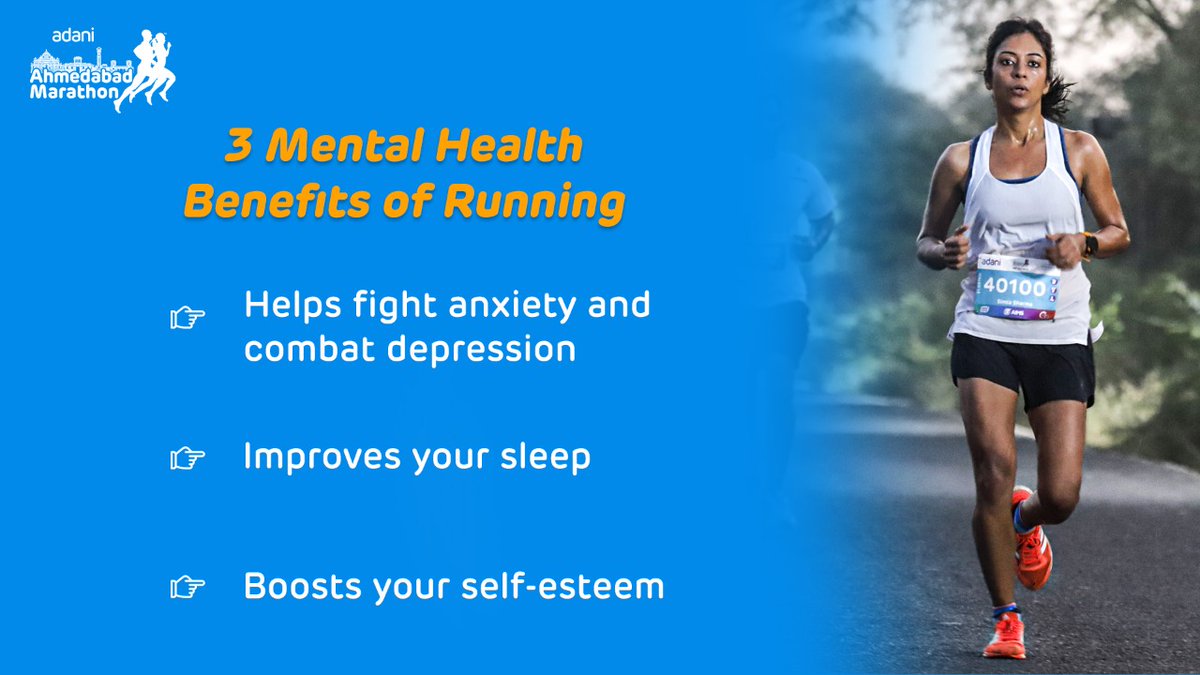 AhmdMarathon's tweet photo. Running is not all about just sweating and burning calories. It is also an art of training and controlling one’s psychological health. Stay fit physically as well as mentally. Keep running!! 🧘🏽‍♂️🏃🏽

#adaniahmedabadmarathon #AAM2020 #Running #mentalhealth #benefitsofrunning https://t.co/OCA2nbNYs5
