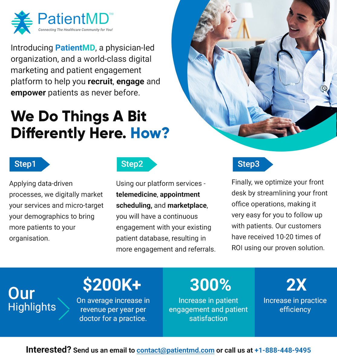 PatientMD's tweet photo. We Do Things A Bit Differently Here. How?
https://t.co/WkRYMYYKrZ
#practicegrowth #PatientMD #patientengagement #increasedROI https://t.co/1ra7Rl21kq