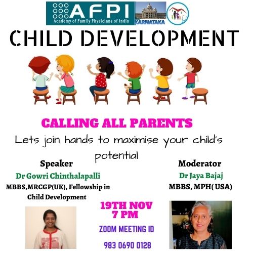 drjyotikagupta's tweet photo. *AFPI KARNATAKA* is inviting you to a scheduled Zoom meeting.

Topic: *AFPI KARNATAKA WEBINAR- CHILD DEVELOPMENT*
Time: *Nov 19, 2020 07:00 PM* Mumbai, Kolkata, New Delhi

Join Zoom Meeting
https://t.co/xzYYvqEZWH

Meeting ID: *983 0690 0128*
Passcode: *afpika* https://t.co/eOz3fqT9JH