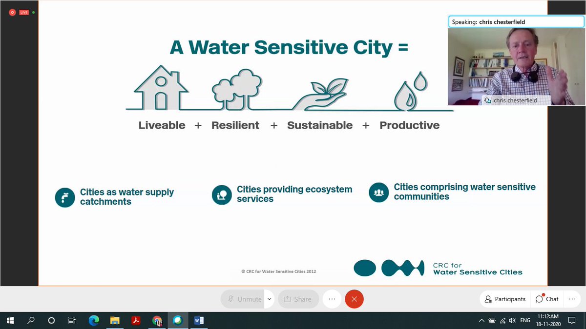 school_waterCSE's tweet photo. A #WaterSensitiveCity = #liveable+#Resilient+#sustainable +#productive. @chrischesterfield of @crcwsc sharing the #australianexperience towards #WaterSensitiveCities by highlighting the climate pressures on #AustralianCities & discussing on #Melbourneexample of #WSC Transition. https://t.co/c3dw3Qi5eQ
