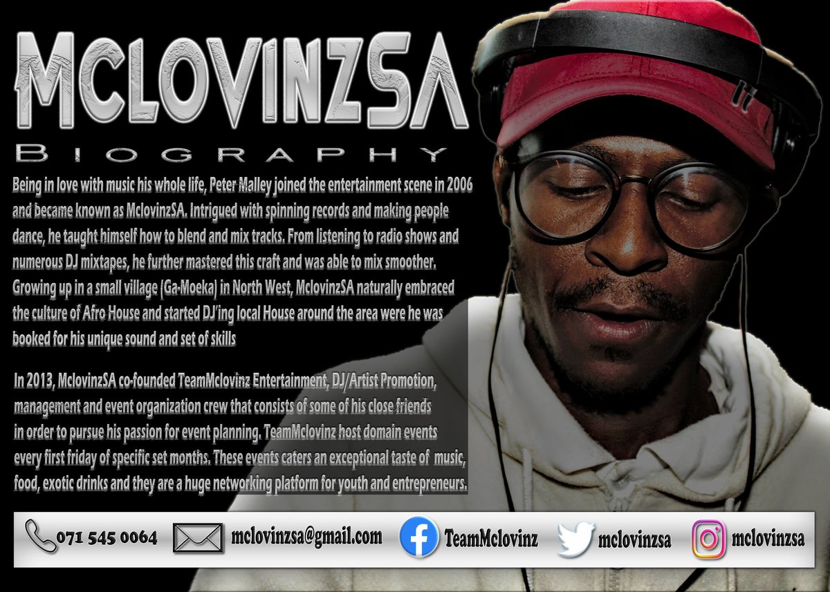 MclovinzSA's tweet photo. 🗣️🎙️Let me introduce myself, I am #MclovinzSA🇿🇦

Let me spice up things for you, I've got the vibe

Mixtape; https://t.co/8Iei1DIgPq

#TheMorningFlava
#KeaDrive
#PutSouthAficansFirst
#DJSBU
@Radio2000ZA
@METROFMSA
@Ikwekwezi_FM
@947
@5FM https://t.co/cxK37kTSE6