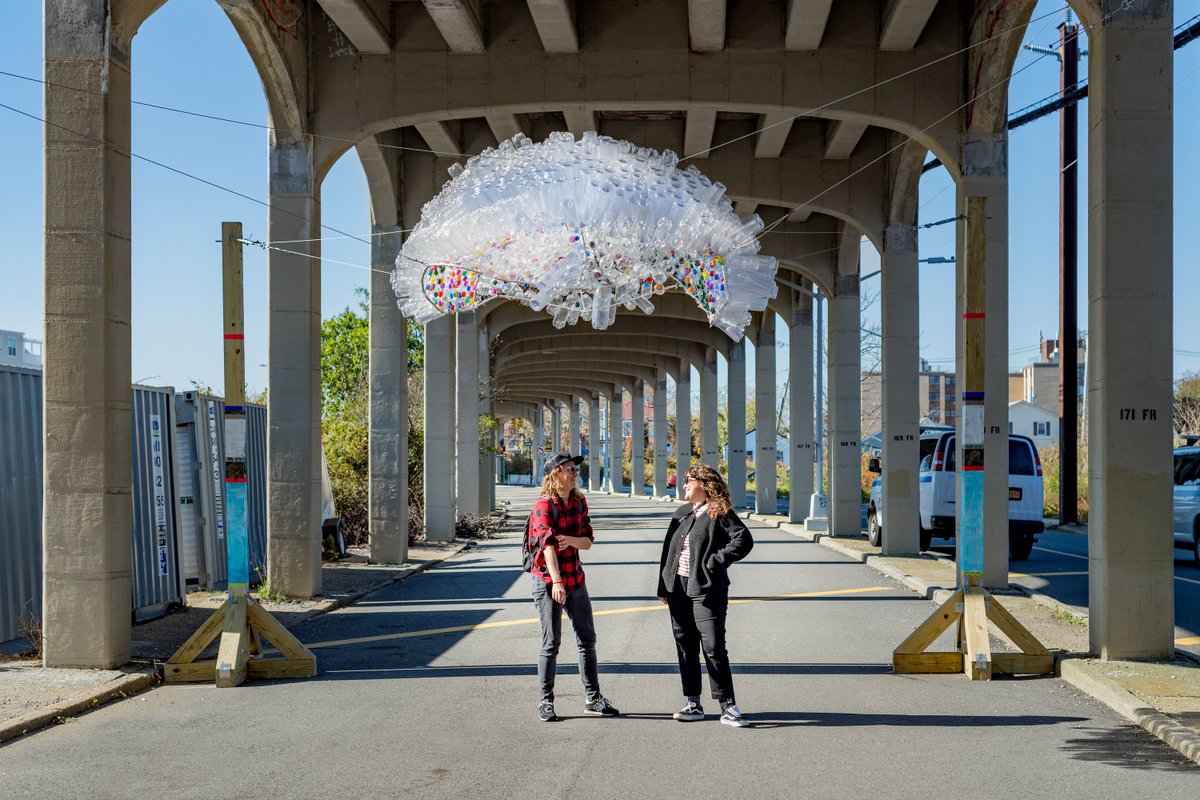 RISERockaway's tweet photo. Check out the Sonic Constellation, created by Dominika Ksel and Camila A. Morales. This sculpture, that's installed right next to our #WellnessWay mural, examines the environmental impacts (both physical and invisible) of our technology driven, consumerist society. https://t.co/MMJVVDWNem