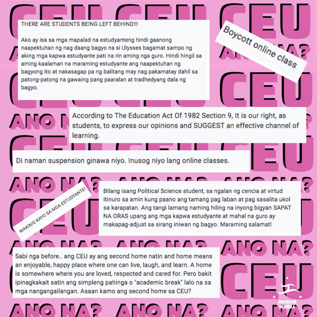 ABMendio's tweet photo. Hindi titigil ang mga Escolarians sa pangangalampag! Hindi tayo tatahimik hangga’t hindi tayo napakikinggan! Tuloy ang laban, CEU!

#WalangIwananCEU
#SuspendTheSemNowCEU
#CEUStudentStrikeNow
#UBeltStudentStrikeNow https://t.co/NlnYY5cXLo