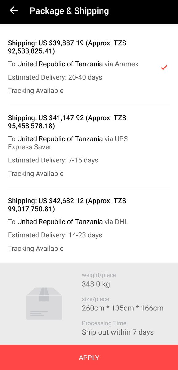 snap_trans's tweet photo. It costs almost TZS 100,000,000 to post 348kgs/5.6CBM to Dar es Salaam via @AliExpress_EN 😯  - Surely we can do airfreight at much more affordable rates, please do contact us when ordering larger items from overseas. #cargo #logistics #airfreight #Tanzania #express #AliExpress https://t.co/IBwqlaGUim