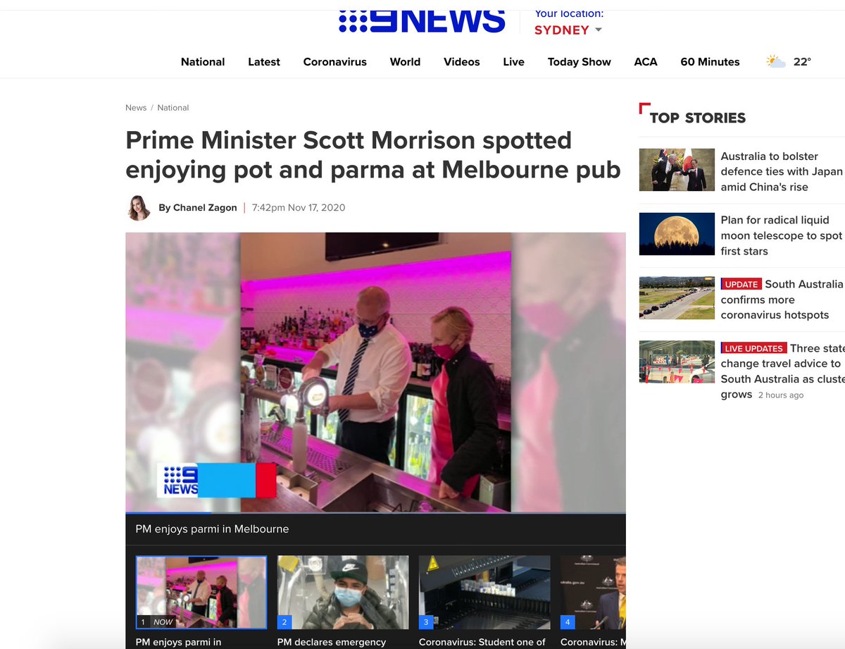 And what a lucky pair of owners the Malvern Hotel has.Because before you knew it, where should the photos of Scotty's random, every day, just walking past visit end up?On the Melbourne evening news.Channel 9 news of course. Lucky Scott Morrison randomly picked that pub.