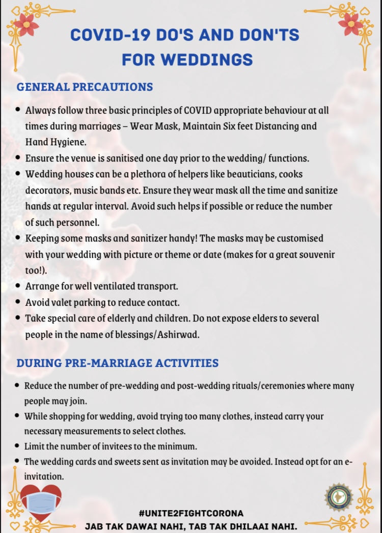 ndmaindia's tweet photo. #COVID19 | Do's and Don'ts to follow this wedding season! 👇

#Unite2FightCorona https://t.co/7U5PMHwujT