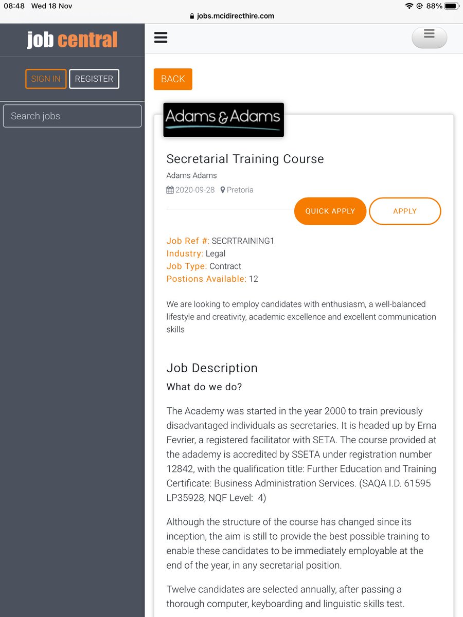 Tsontsa_G's tweet photo. Adams &amp; Adams is looking for 12 youths to train for FREE for a Secretarial course. If you are unemployed between 18 to 26 years go to their website and apply. 

#GirlzTalkZa 
#JobSeekersSA https://t.co/L0eHwlyUdQ