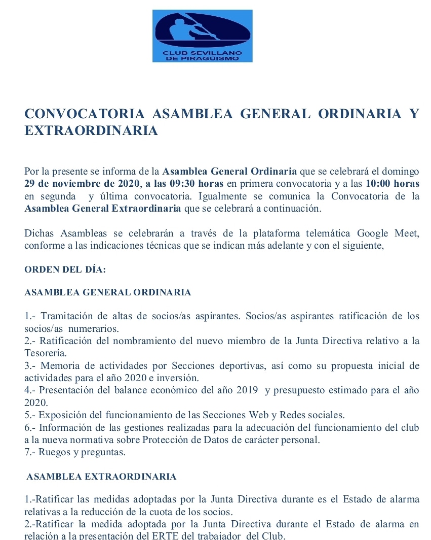 sevpiraguismo's tweet photo. Próximo día 29 de Noviembre, Asamblea on line, ¡¡no faltes!! Todas las opiniones suman #somosfamiliasomossevillano #csp #piraguismoparatodos #asambl https://t.co/p7A0hgSRQf