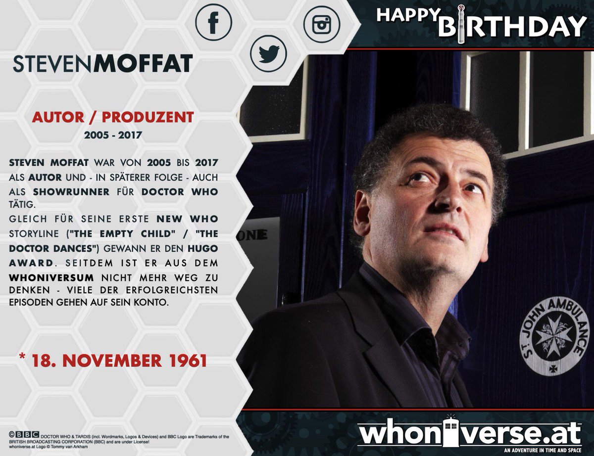 whoniverse_at's tweet photo. #HappyBirthday #StevenMoffat.
Der frühere #DoctorWho #Showrunner feiert heute seinen 59. Geburtstag - von uns gibt’s dazu die allerherzlichsten Glückwünsche!!! 🎁🥂

#whoniverse_at #DoctorWho #TARDIS #TimeLord #BBC #NewWho
#AdventuresInTimeAndSpace #WhoviansOfAustria https://t.co/YHFCCkK8vz