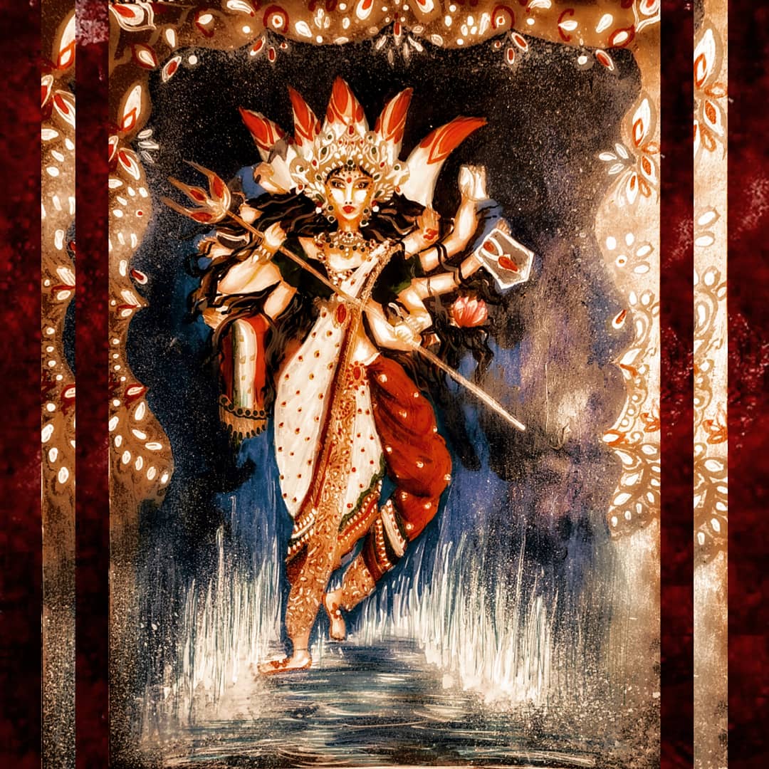 Megha_Bhat_'s tweet photo. Illustration goddess durga.🍁
I think all women have a Durga in them. The only difference is that some of them discover it earlier and some need a traumatic event to evoke them. So men, beware! #devi #maadurga #india #durgamaa #illustration #contemporaryart #sketch #watercolor https://t.co/WUuT7vZsQu