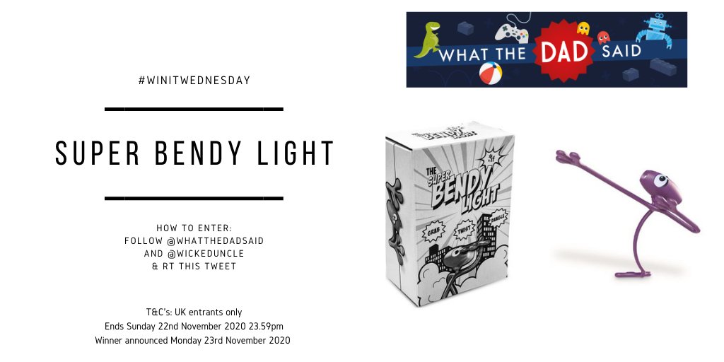 WhatTheDadSaid's tweet photo. [AD-GIFTED] Time for #WinItWednesday!

* Follow @whatthedadsaid and @WickedUncle &amp; RT to win a Super Bendy Light https://t.co/CKXvYsQPtv
* Ends Sun 22nd November 2020 23.59pm
* UK only

Full T&amp;C's: https://t.co/G7p7UZGrWi https://t.co/Rf00xX9WHf