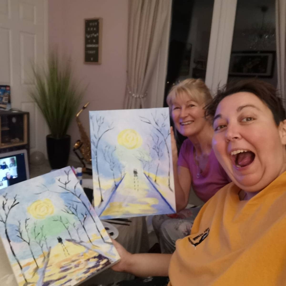 Lockdown 2.0 - Zoom art class, all together, good fun, relaxing and something new!! Thank you @thesocialcanvasUK!! 'Winter Walk'!!