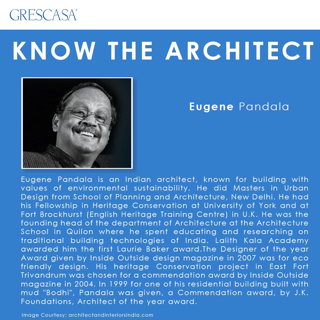 grescasaceramic's tweet photo. With environmental sustainability, his primary focus, our #architectoftheweek, Eugene Pandala is a multiple award-winning architect who spends his time educating and researching traditional building techniques.
📷: @eugenepandala
#knowthearchitect #areugenepandala #grescasa https://t.co/9rZYnTOe2q