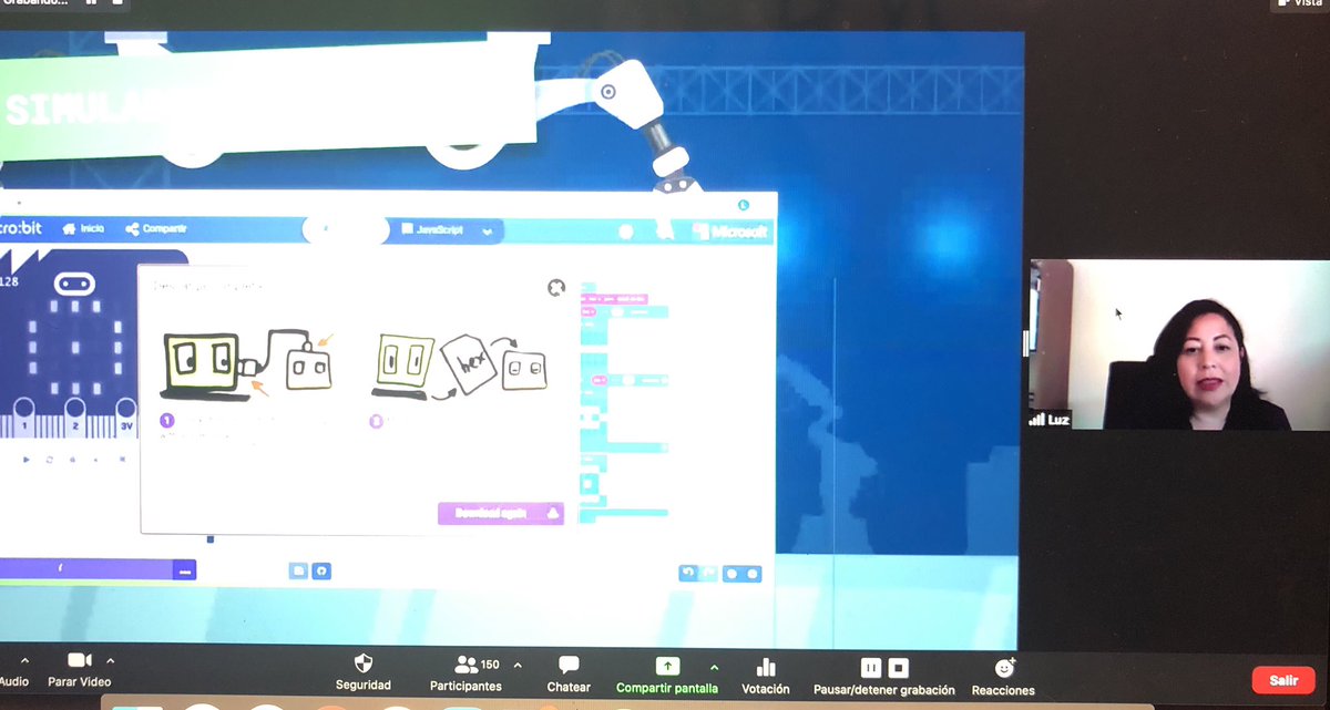 cr_carden's tweet photo. El día de hoy tuvimos en promedio 150 niñ@s conectados en la clase de #robótica usando el simulador de #Microbit. Muy gratificante ver los resultados de la preparación de la clase cuando ellos comparten sus primeros avances @IdeaTICmex @CANIETI @3cInnovation #codigo https://t.co/h8dibYSo9a