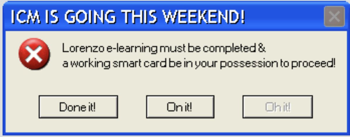 ICM is coming to an end this weekend!
Please make sure you have completed all the Lorenzo training you need for your role and check your Smart Card.  <a href="/UHDBDP/">UHDB Digital Services</a> <a href="/UHDBTrust/">University Hospitals of Derby and Burton NHS FT</a> @magnusharrison <a href="/CathyWinfield/">Cathy Winfield MBE, RN, MSc💙</a> #beprepared