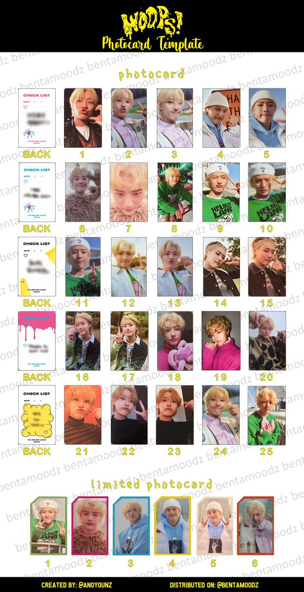 Photocard & Inclusions Template for WOODZ 2nd Mini Album — WOOPS