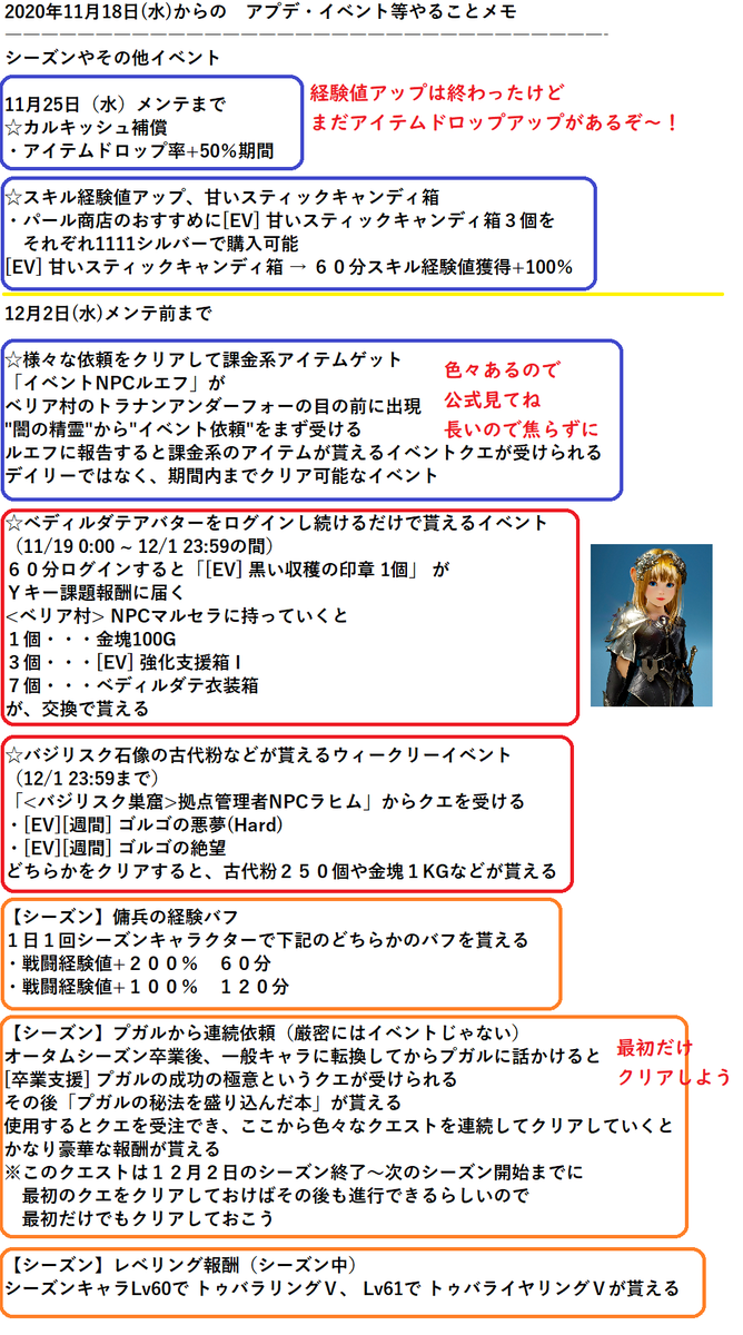 セラの聖騎士 黒い砂漠pc 11月18日のメンテ後 やることやイベント シーズン等まとめ 今回から個人的なコメントとアドバイス を追加してみた w 主に初心者さん向け 今週大きなイベントは無くて 本スキルとラバム シーズン卒業くらい セラの聖騎士 黒い砂漠pc 11月18日のメンテ後 やることやイベント シーズン等まとめ 今回から個人的なコメントとアドバイス を追加してみた w 主に初心者さん向け 今週大きなイベントは無くて 本スキルとラバム シーズン卒業くらい