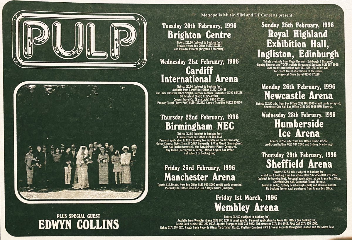 Britpopmemories's tweet image. 25 years ago this week Pulp placed this advert in the music press. It had the desired effect on a group of lads in a lower 6th common room at a school in Hitchin as @Themightyjones @nickglenn79 @GilesBentley and myself (plus a couple more) bought Wembley tickets.

Who else went?