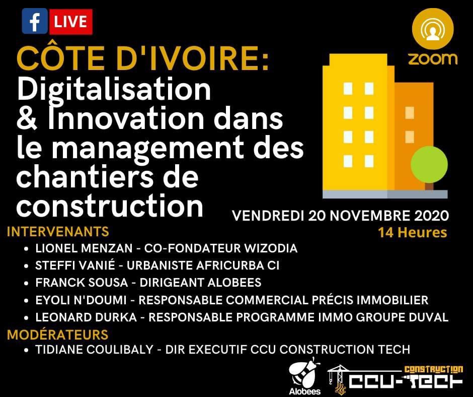 courcommeune's tweet photo. [PANEL/WEB CONFERENCE] Nous organisons ce vendredi 20 novembre à 14h, une conférence en ligne sur le thème: Côte d’Ivoire, Digitalisation &amp; Innovation dans le management des chantiers en 🇨🇮. #civ225 #panel #tech #construction https://t.co/0h5CCBf7jD