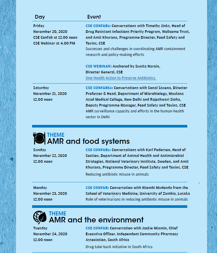 CSEINDIA's tweet photo. @CSEINDIA has lined up a series of #Confabs and a #webinar over the course of the #WorldAntimicrobialAwarenessWeek from 18-24 Nov.
Check out this link to see the complete package- https://t.co/fbGEJkDnJ1
Register here for webinar- https://t.co/AIITS0bQtw https://t.co/ZpQhQVFpFY