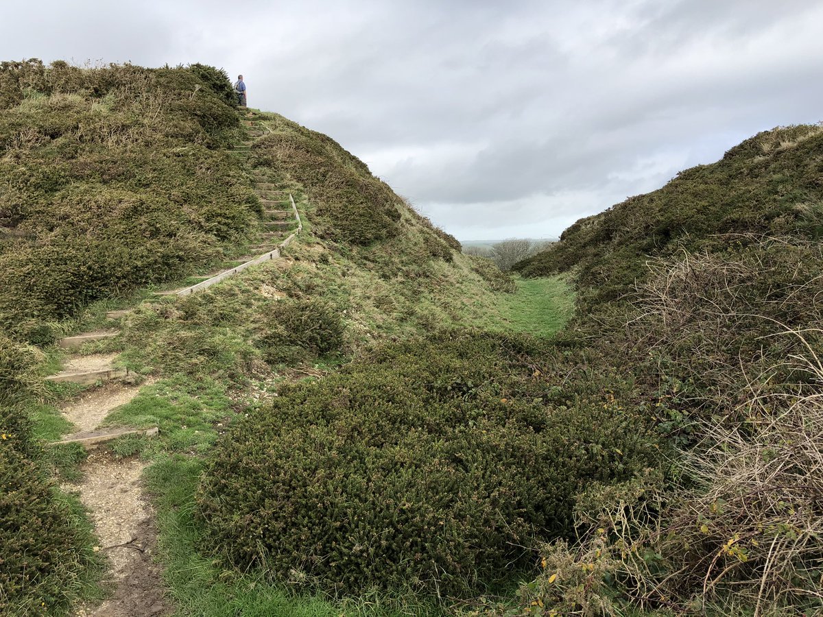TankieMike's tweet photo. Views from Abbotsbury Castle Hill Fort on a grey Monday. Stunning views normally along the Fleet to Portland and over Lyme Bay #Dorset #hillfortswednesday https://t.co/HHnCpPSXwg
