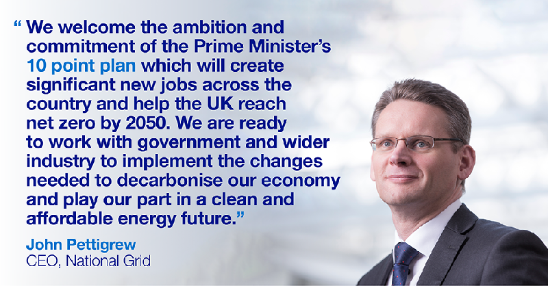 nationalgrid's tweet photo. Up to 250,000 jobs will be created &amp; supported by @10DowningStreet's #10PointPlan for a #GreenIndustrialRevolution. We're ready to work with government &amp; industry on the changes needed to decarbonise our economy &amp; create a #cleanenergy future.